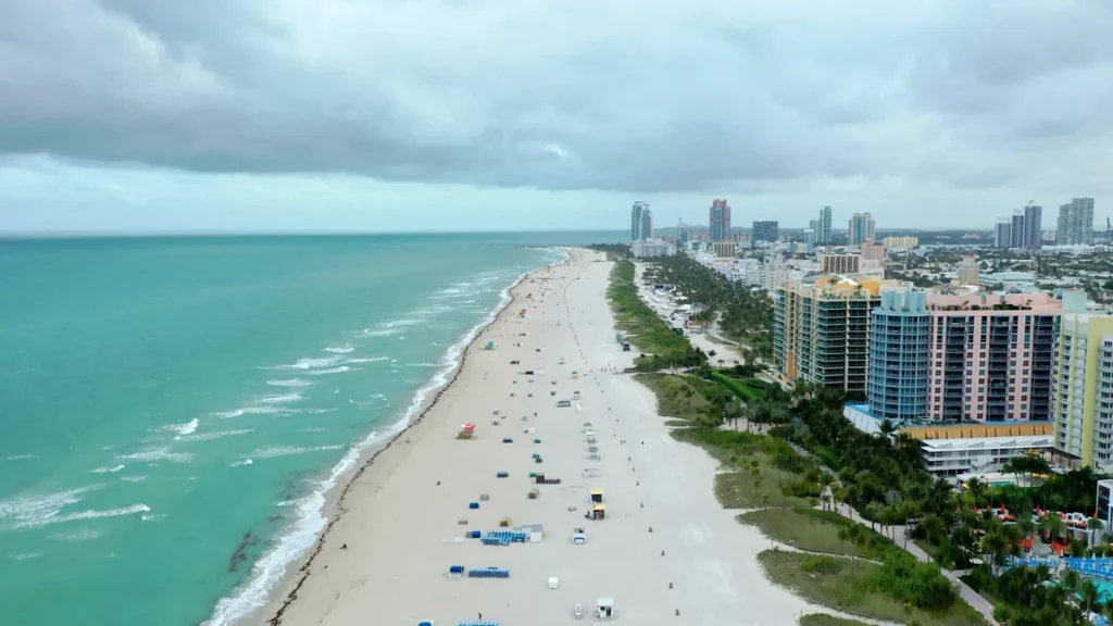 Aerial view of Miami Beach and waterfront buildings