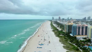 Aerial view of Miami Beach and waterfront buildings